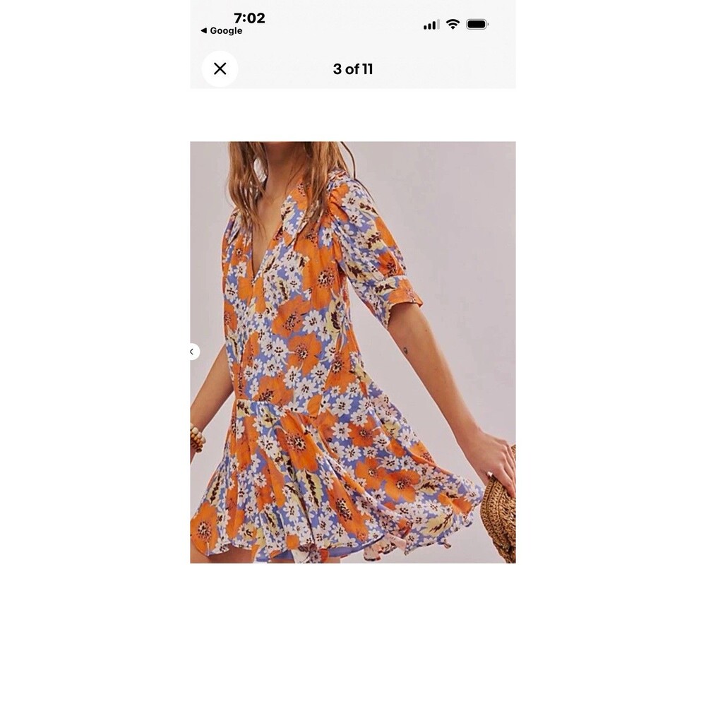 Free People Sugar Crush Mini Dress Purple Orange Floral Womens Small Summer